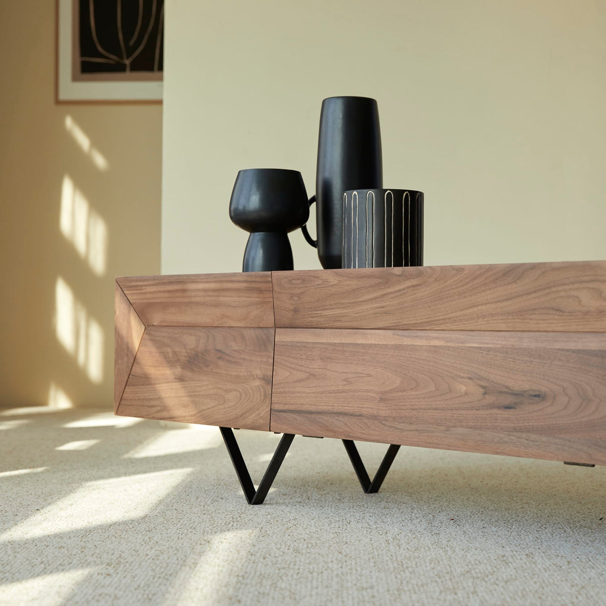 Tikamoon Metric TV stand in solid walnut, rear view