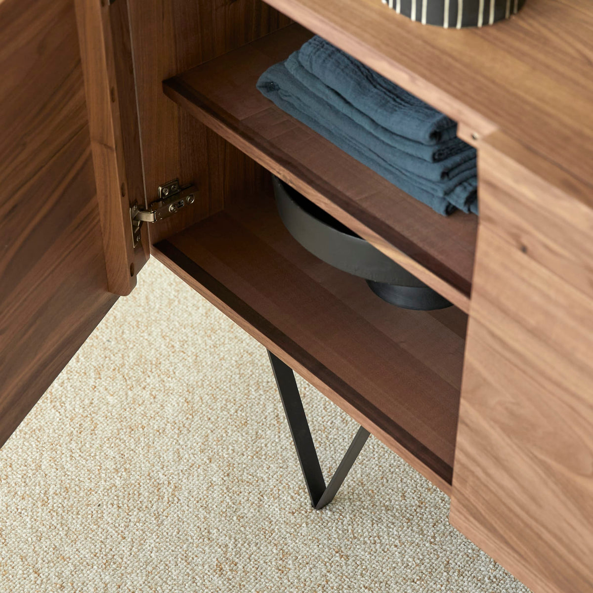 Tikamoon Metric sideboard in solid walnut, close-up of the walnut grain
