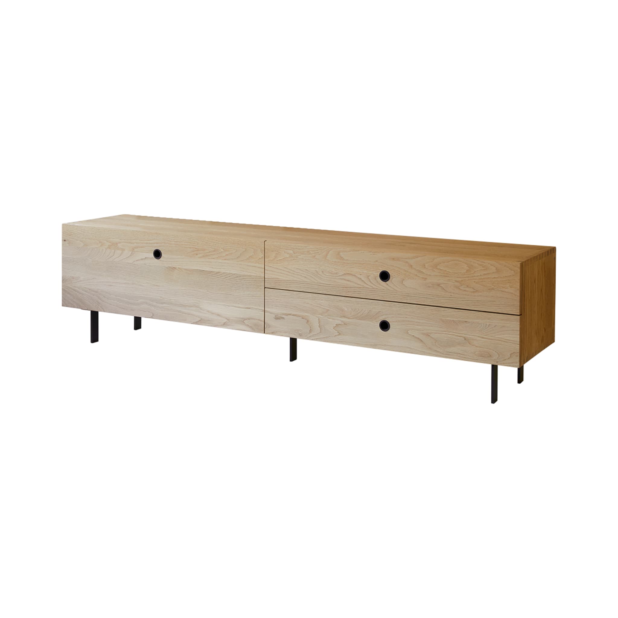 Close-up of drawer front and pull on the Tikamoon Jeanne TV stand