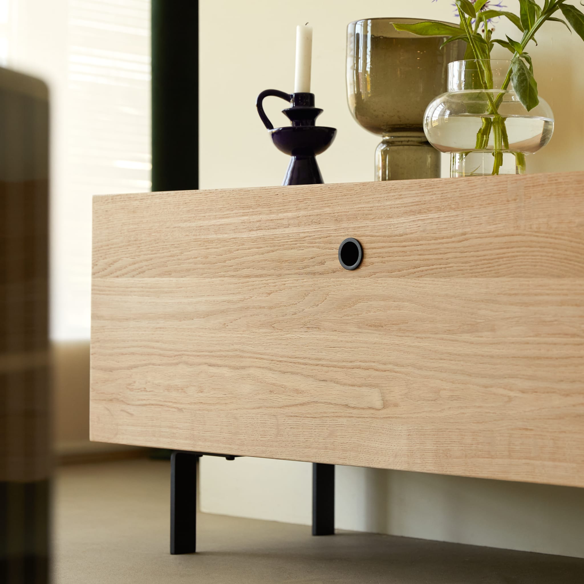 Tikamoon Jeanne TV stand in solid oak, alternate angle