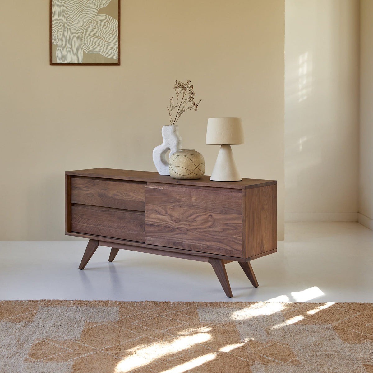 Tikamoon Esmée TV stand in solid walnut, further angle view
