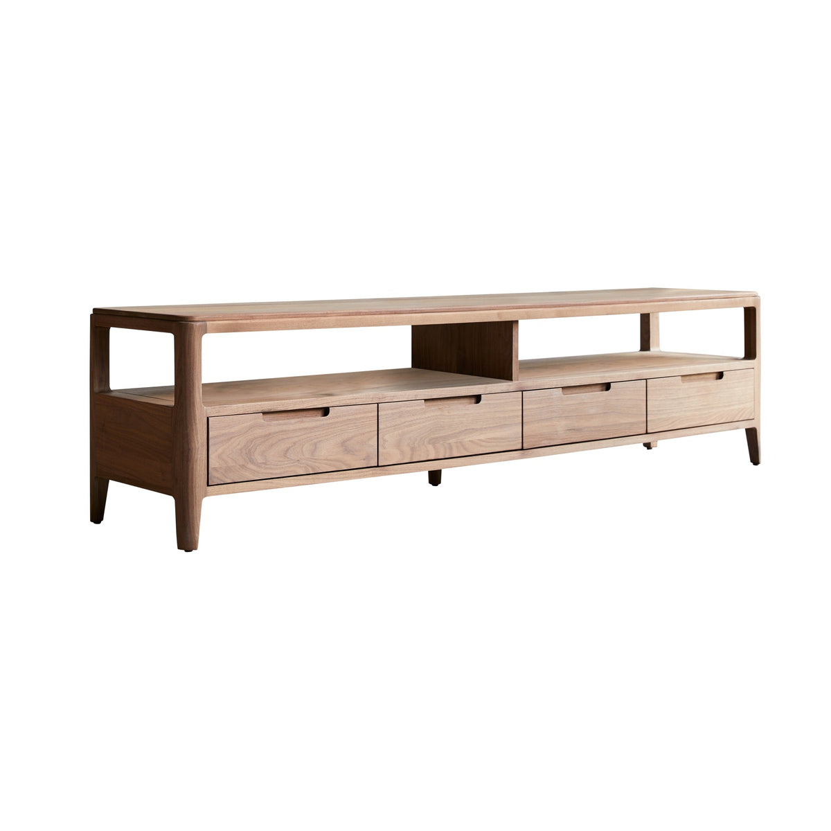 Tikamoon Arto TV stand in solid walnut, styled against a living room wall