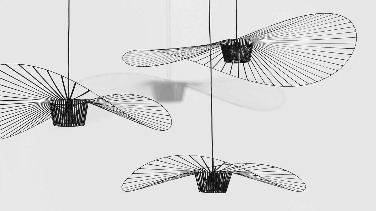 Petite Friture Vertigo Pendants in Black, three hung together, fiberglass and hand-laid polyurethane