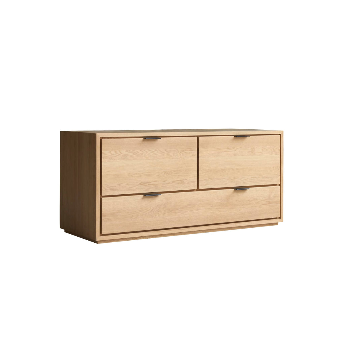 Tikamoon Senson solid oak TV stand, three-quarter view