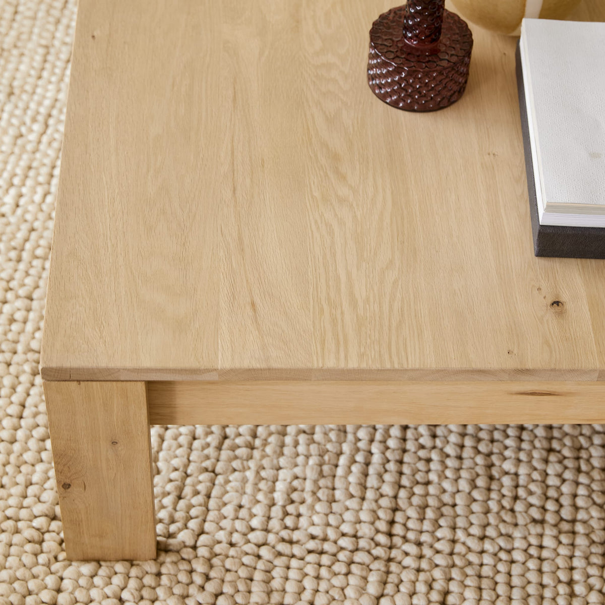 Tikamoon Eden oak coffee table, view showing the drawer