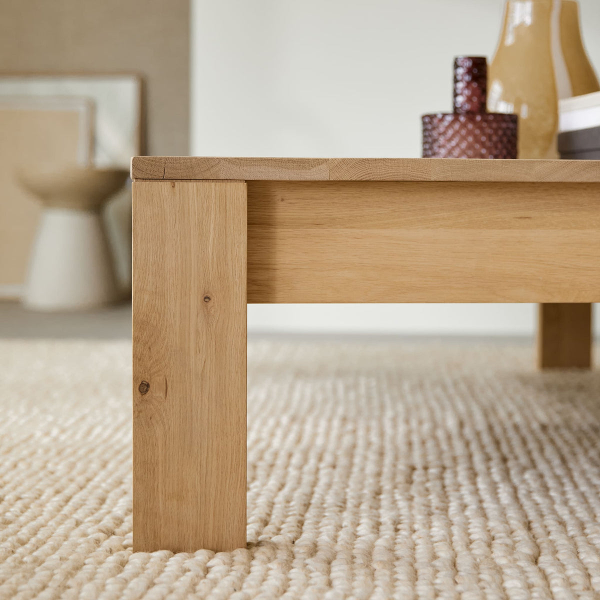 Tikamoon Eden oak coffee table, close-up of the drawer front