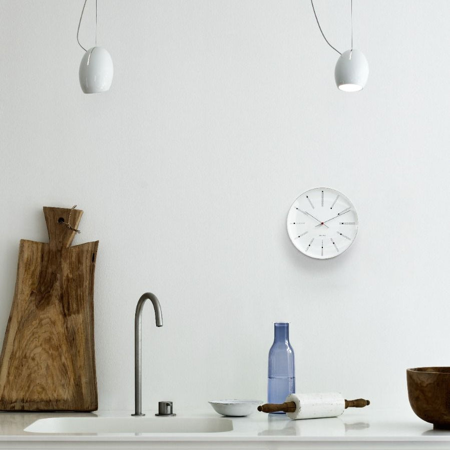 Arne Jacobsen Bankers Wall Clock White/Black/Red