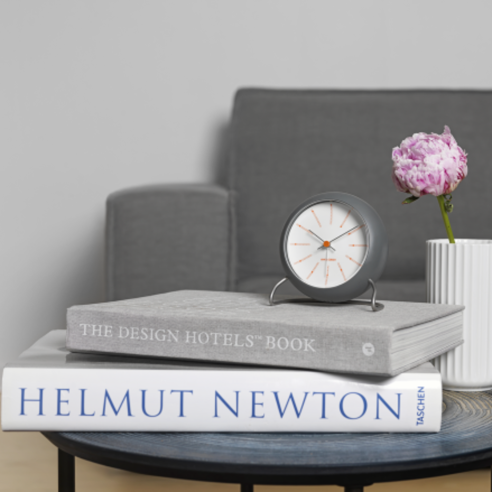 Arne Jacobsen Bankers Table Clock, Ø: 4.3" in Dark Gray