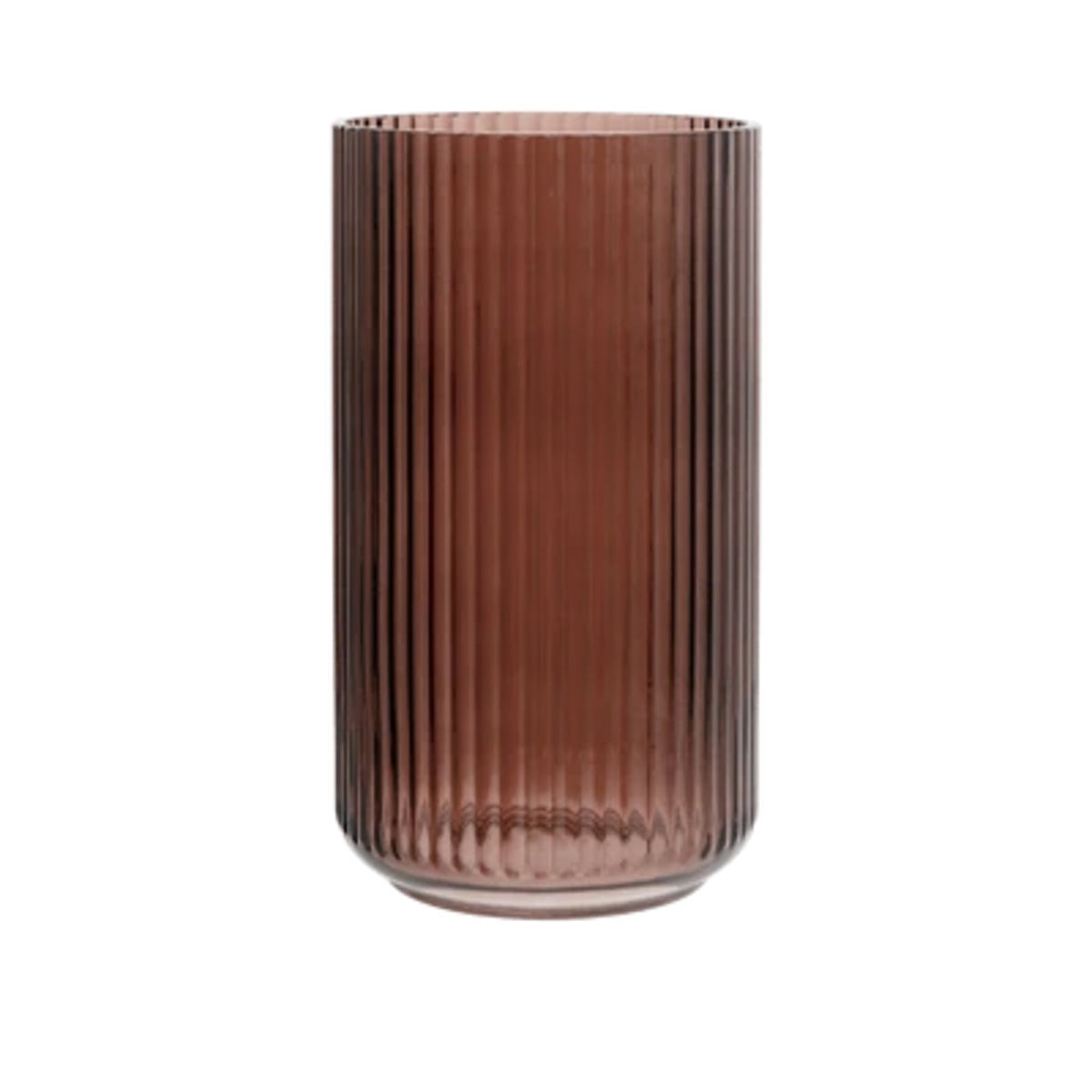 Tall Lyngby Porcelæn ribbed glass vase in a deep red-brown tint