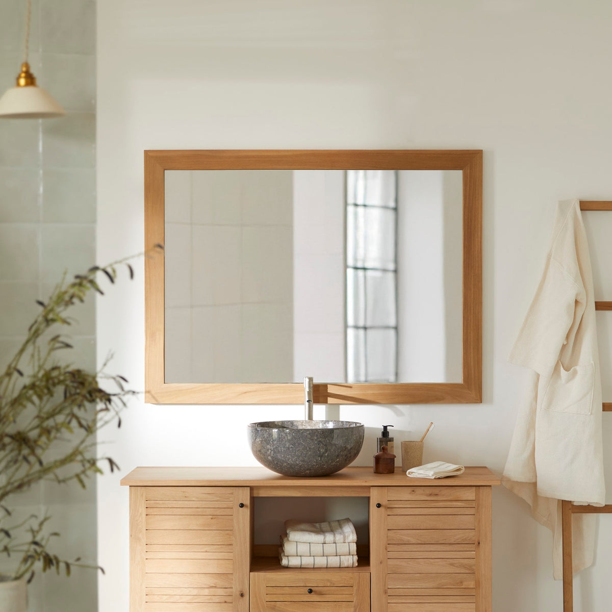 Tona solid teak mirror, straight-on product view