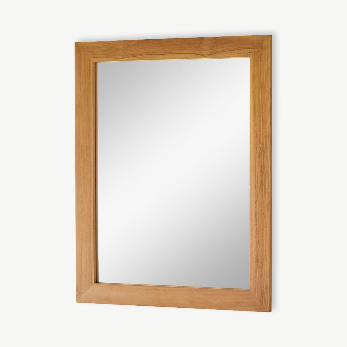 Tikamoon Tona solid teak mirror, angled view