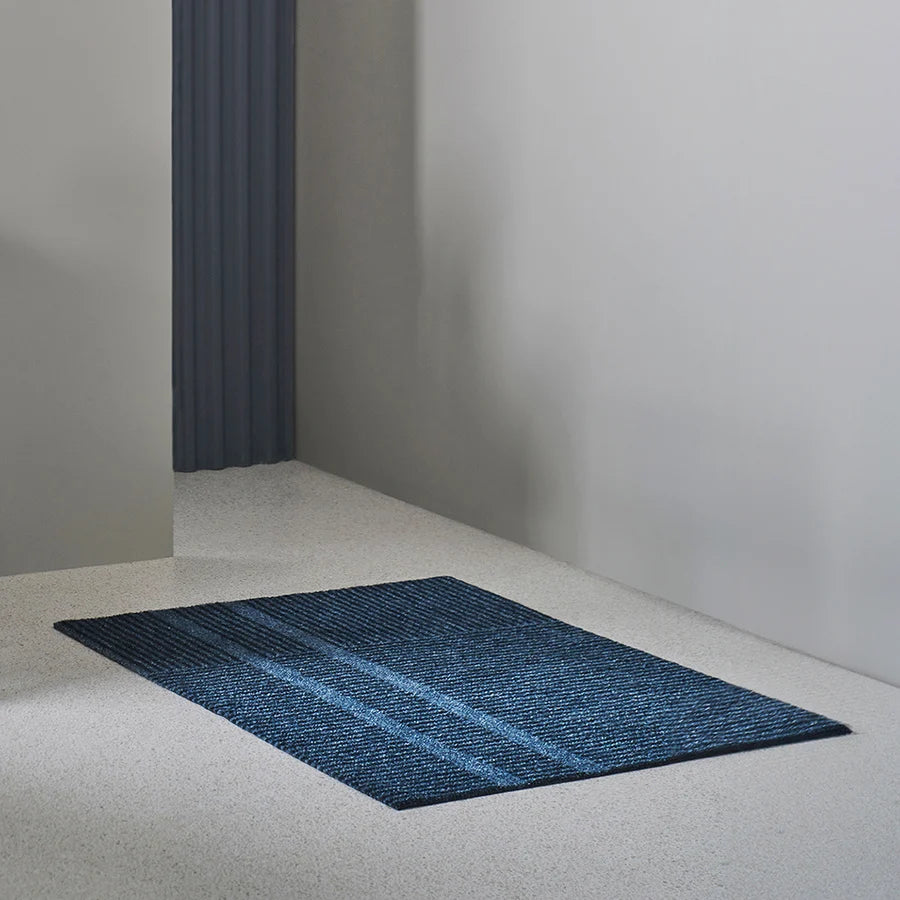 Heymat Løype Doormat in Stormy Blue, recycled PET yarn doormat, Norwegian sustainable design