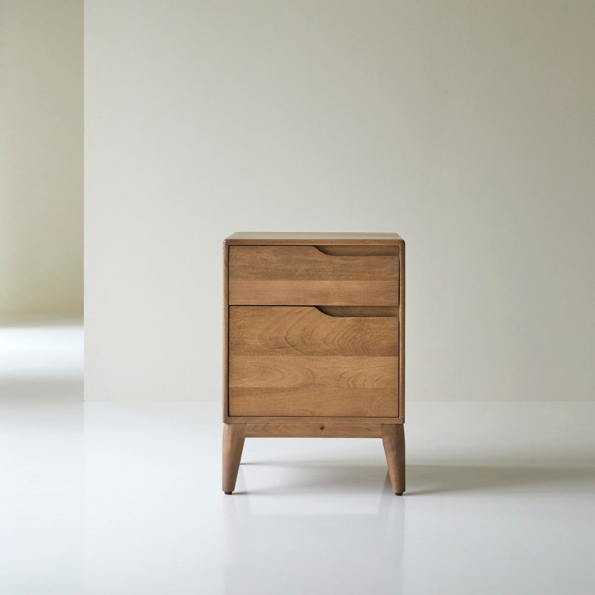 Tikamoon Gabrielle bedside table in solid mango, rear view