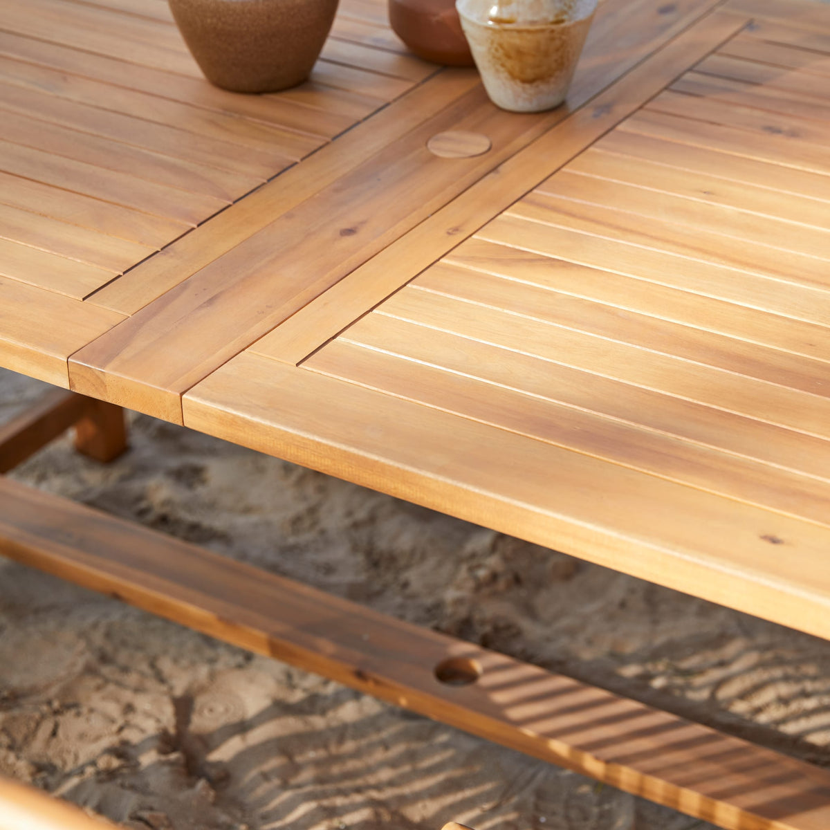 Tikamoon Capri rectangular acacia dining table, rear view