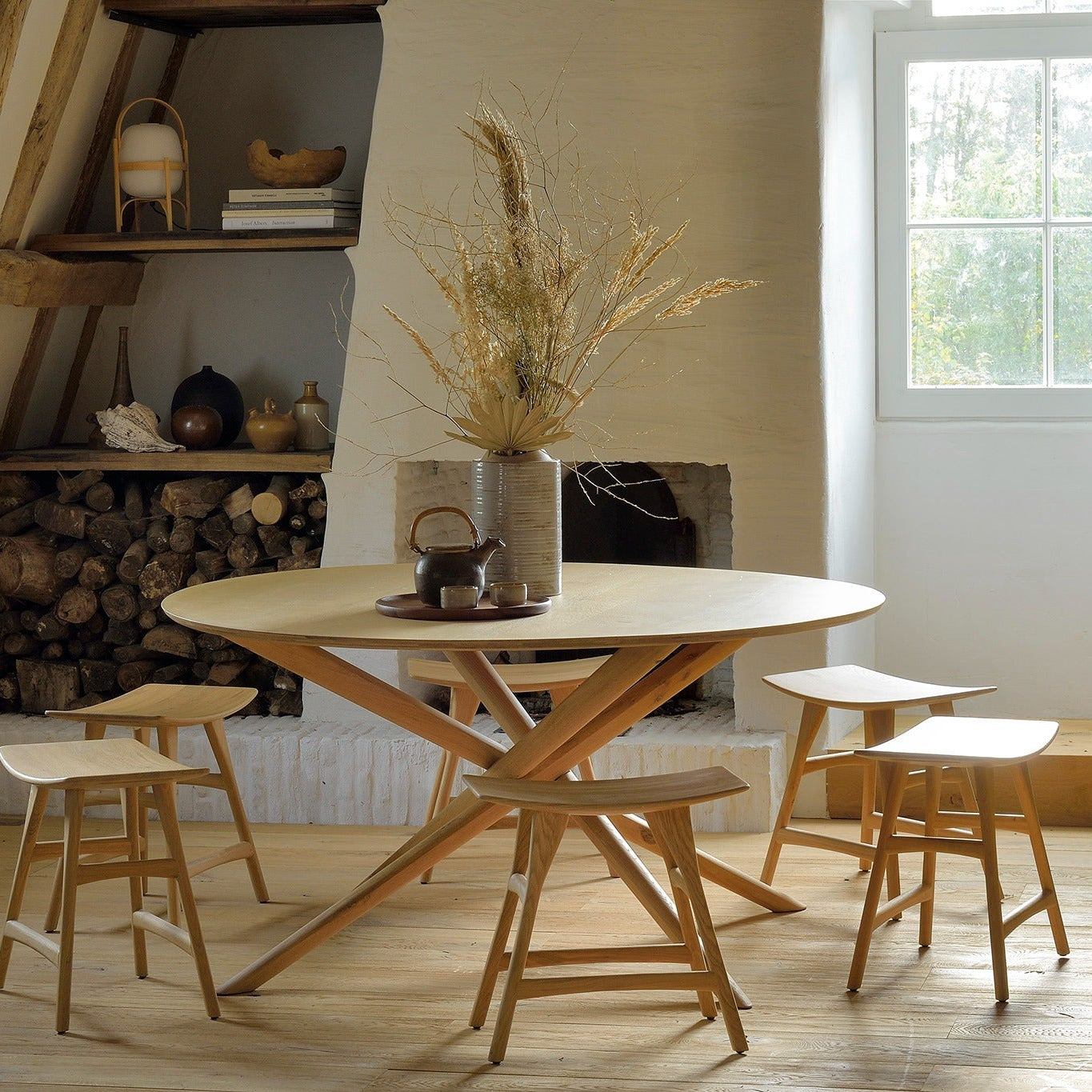 Ethnicraft Mikado Coffee Table in oak styled in a dining room