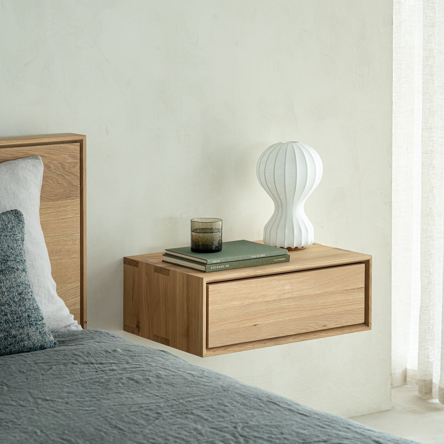 Ethnicraft Nordic II Hanging Bedside Table in oak, FSC-certified solid oak
