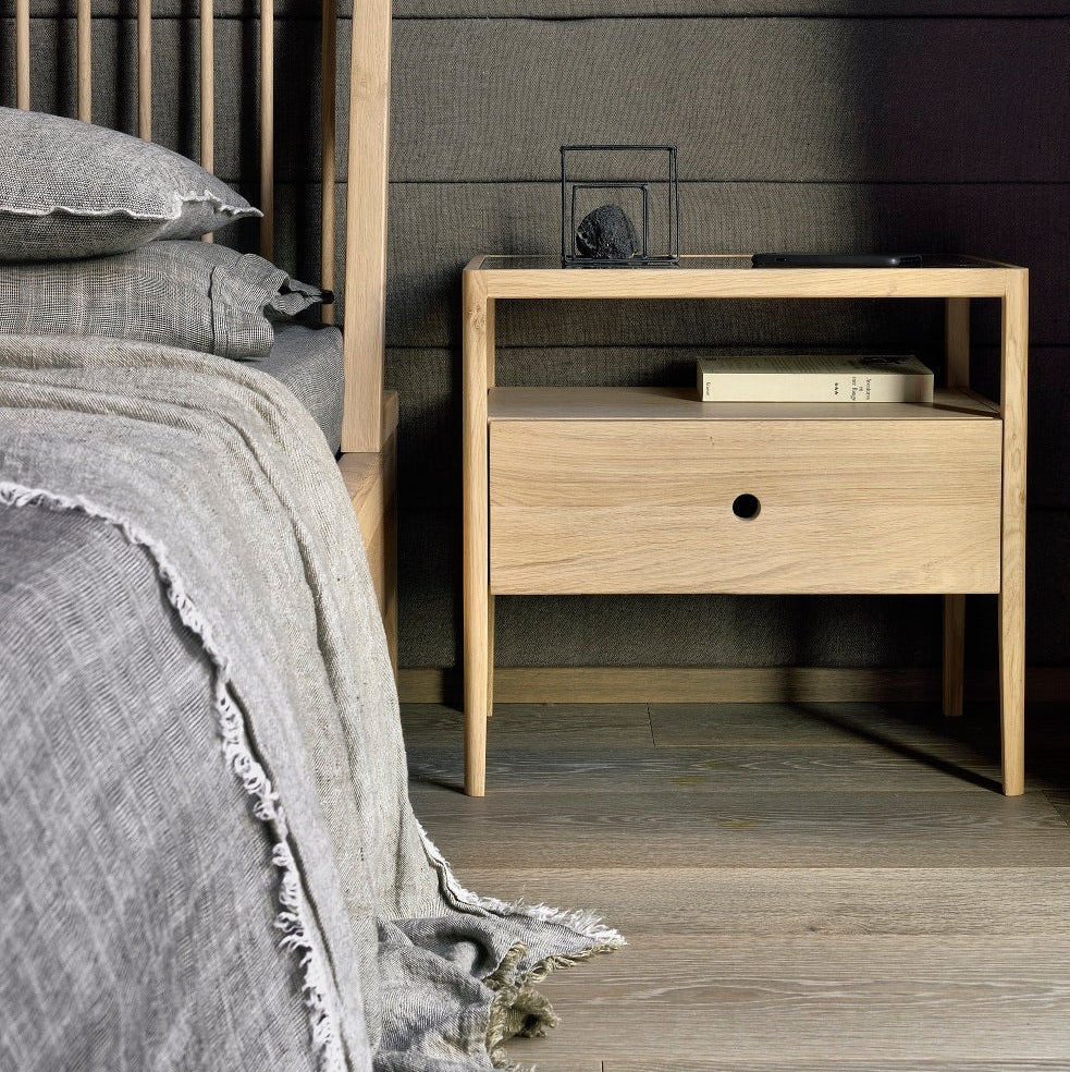 Ethnicraft Spindle Bedside Table in oak, FSC-certified solid oak, Belgian solid wood furniture