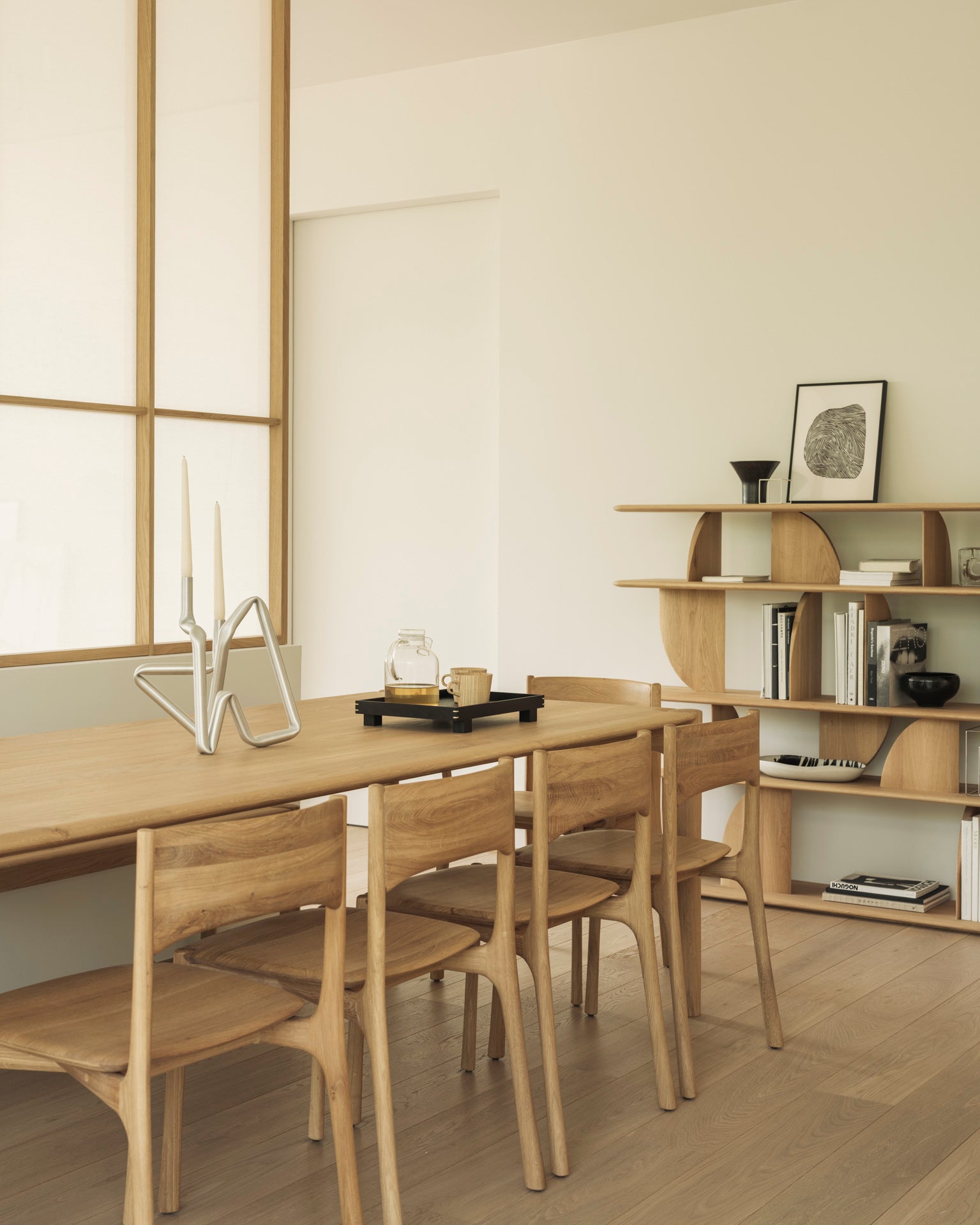 Ethnicraft Pi Dining Chair in oak styled in a dining room