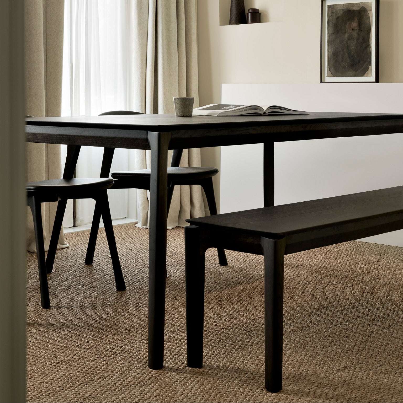Ethnicraft Bok Bench styled in a dining room