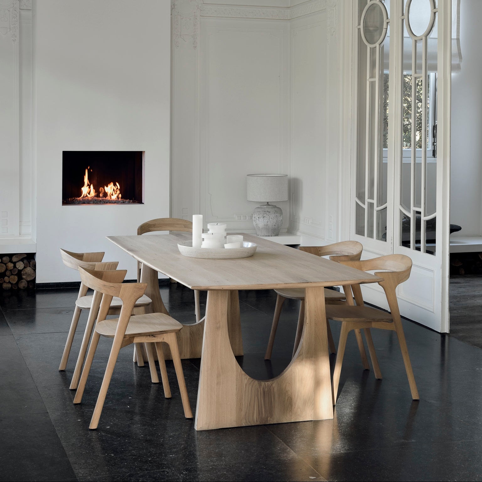 Ethnicraft Geometric Rectangle Dining Table in oak styled in a dining room