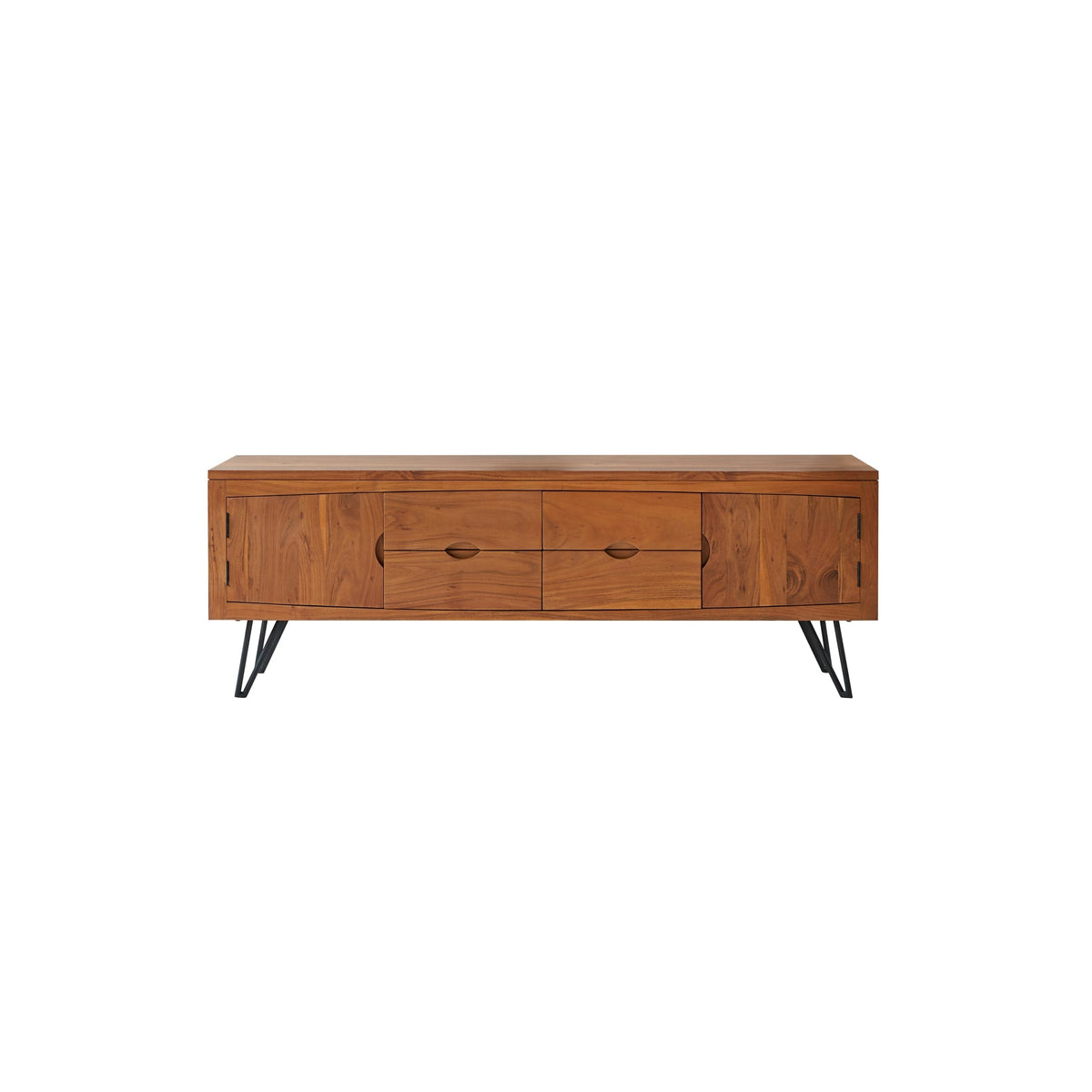Tikamoon Bonnie acacia TV stand in a styled interior, wide view