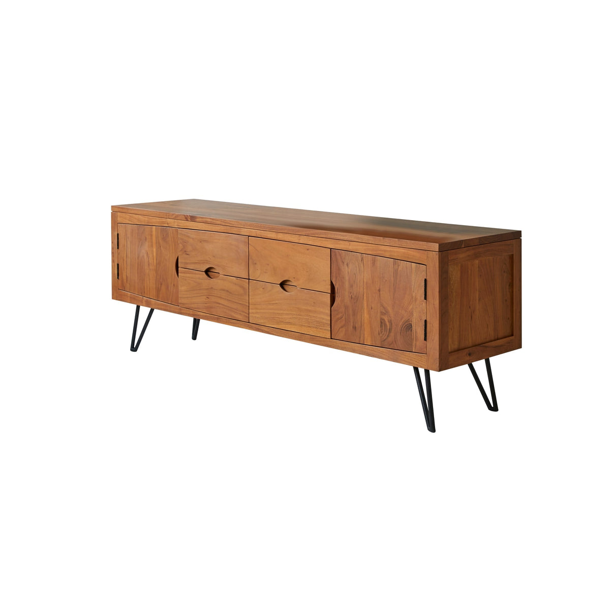Tikamoon Bonnie acacia TV stand styled in a living room