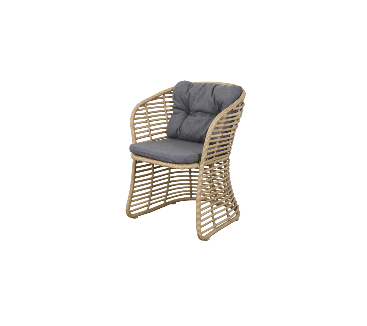Cane-line Basket Dining Chair in natural Cane-line Weave, shown with a grey AirTouch cushion set sold separately