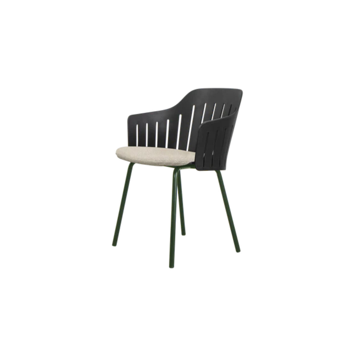 Cane-line Choice Chair with 4 Legs INDOOR/OUTDOOR in Black with Dark Green base, Desert Sand cushion