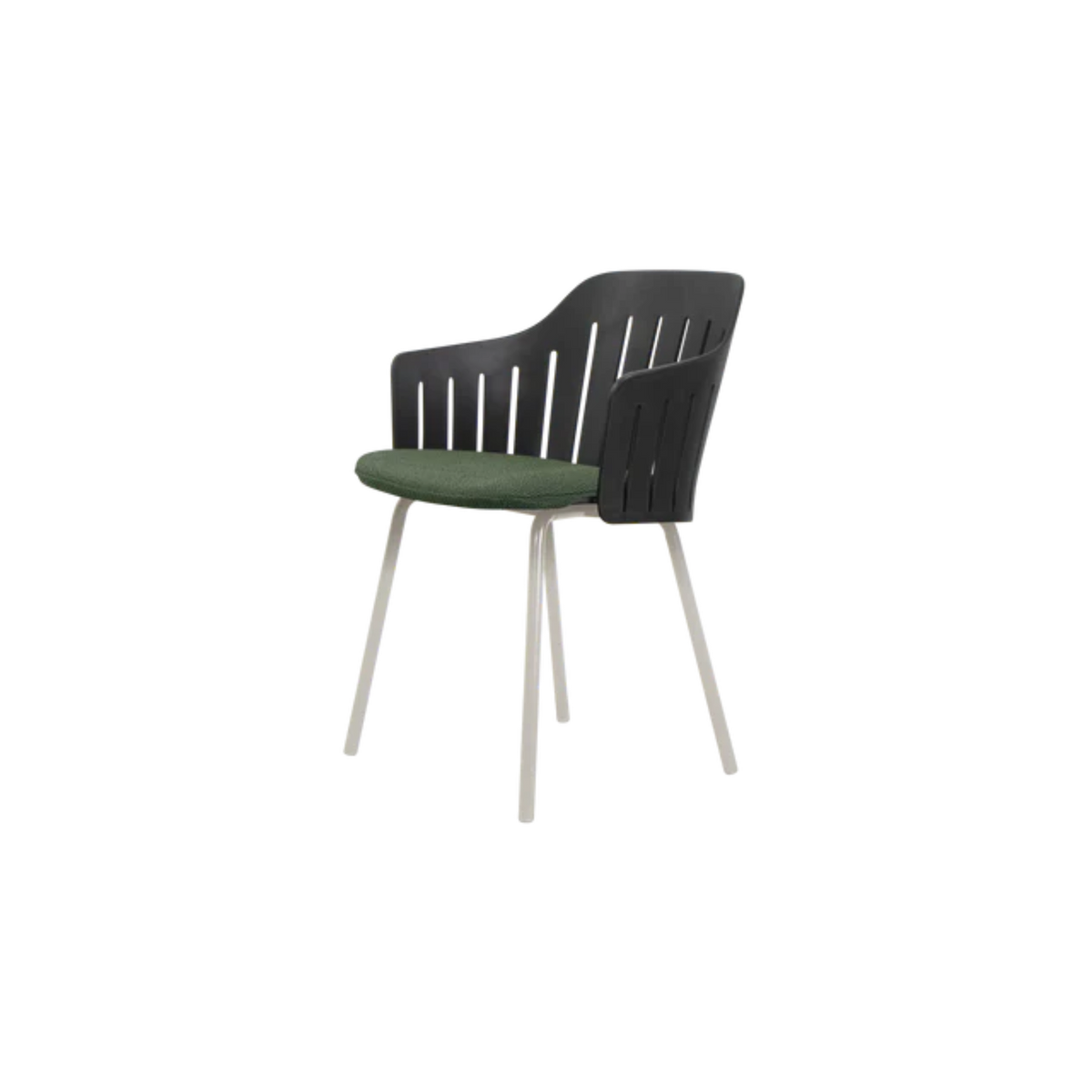 Cane-line Choice Chair with 4 Legs INDOOR/OUTDOOR in Black with Sand base, Dark Green - Rise cushion