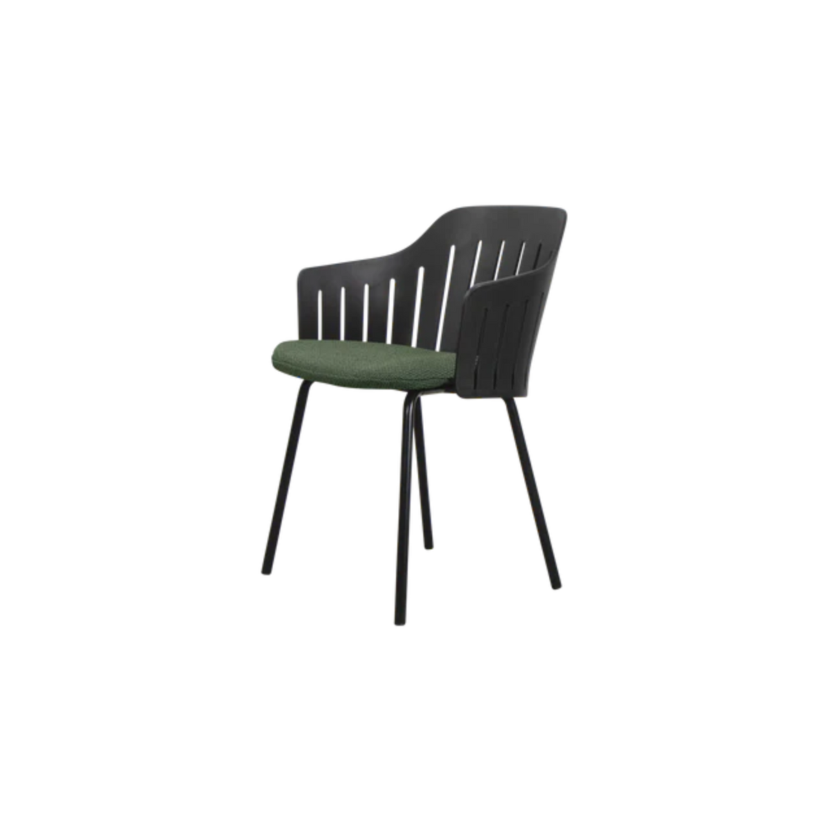 Cane-line Choice Chair with 4 Legs INDOOR/OUTDOOR in Black with Dark Green - Rise cushion