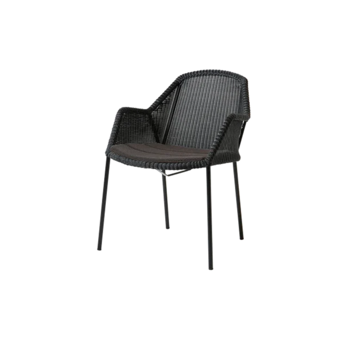 Cane-line Breeze Chair, Stackable in Black with Dark Gray cushion