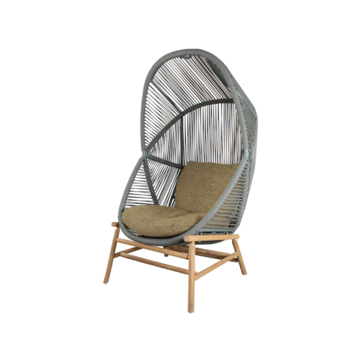 Cane-line Hive Chair in Dusty Green with Teak base, Turmeric Yellow cushion