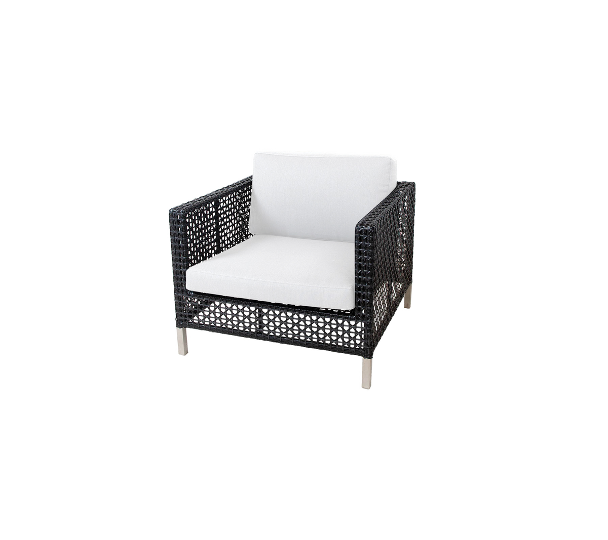 Cane-line Connect Lounge Chair in Black/Graphite Weave, shown with a White Natté cushion set sold separately