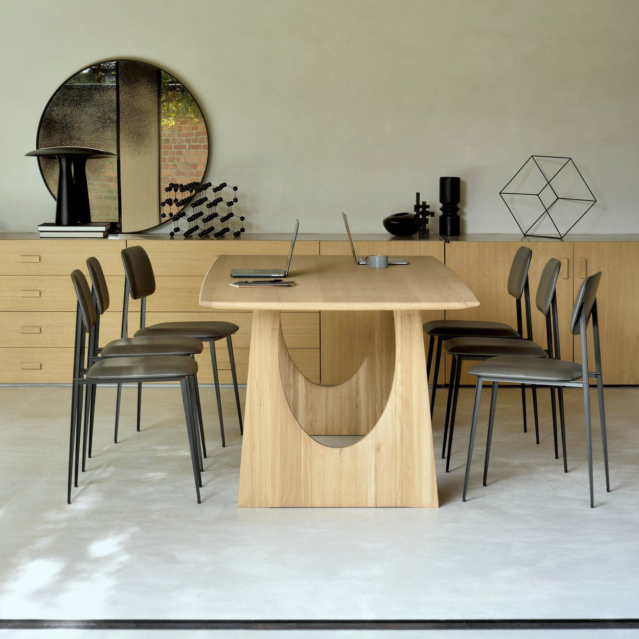 Ethnicraft Geometric Rectangle Dining Table in oak styled in a dining room