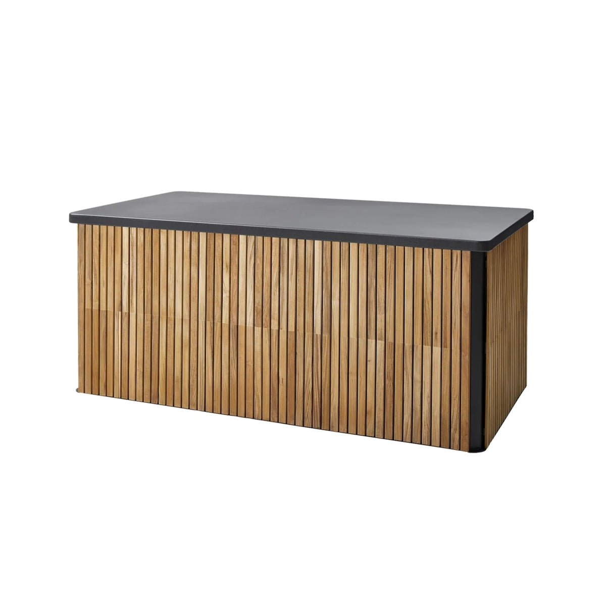 Cane-line Combine large cushion box in teak and Lava Gray, angled view