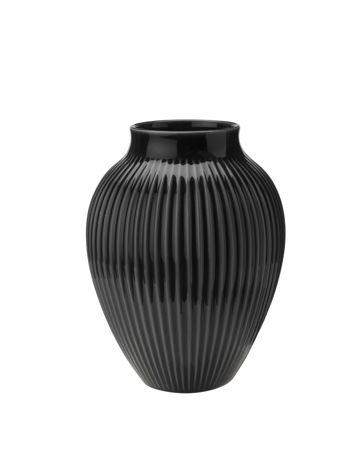 Knabstrup Ripple Vase in black, 7.9 in, glazed earthenware