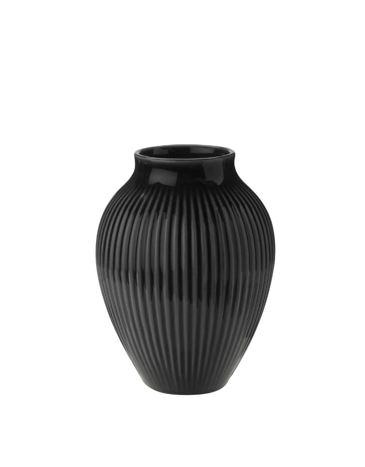 Knabstrup Ripple Vase in black, 4.9 in, glazed earthenware