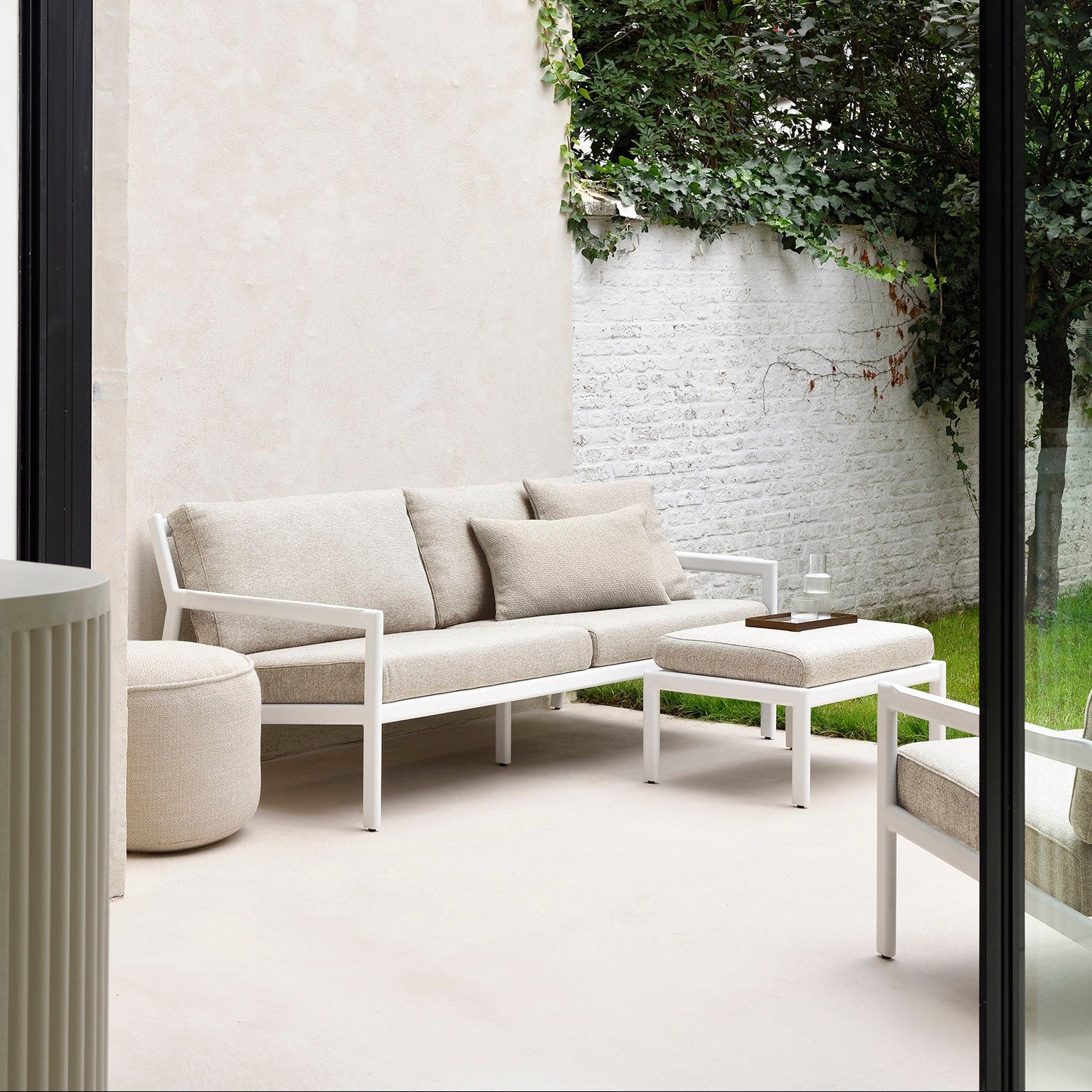 Ethnicraft Jack Outdoor Footstool with FSC-certified solid wood frame, Belgian design