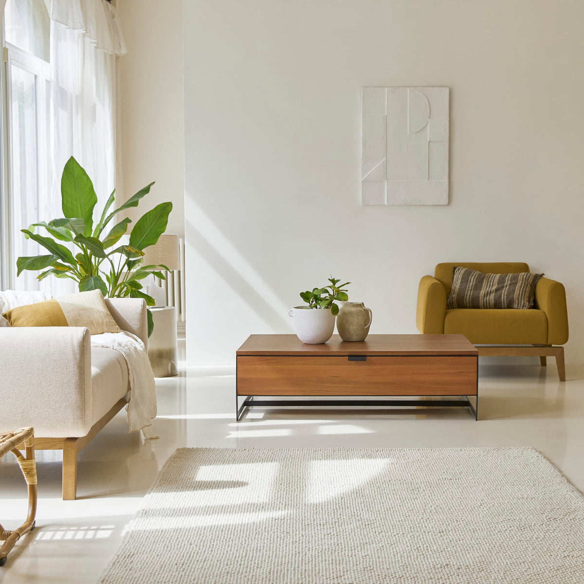 Tikamoon Urban coffee table in solid acacia, angled view