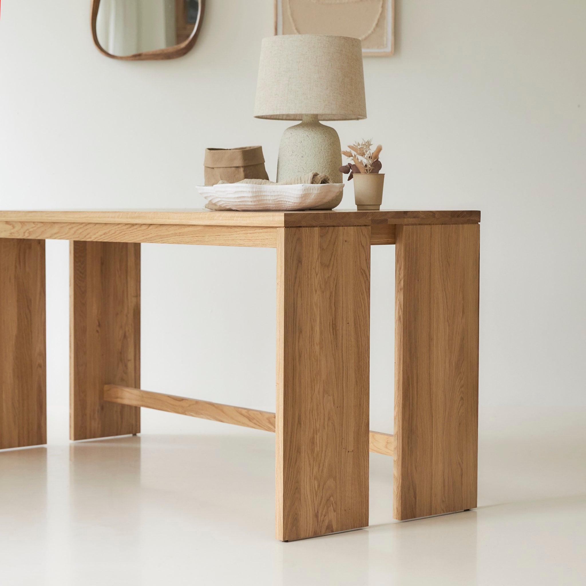 Tikamoon Eden desk in solid oak, three-quarter view