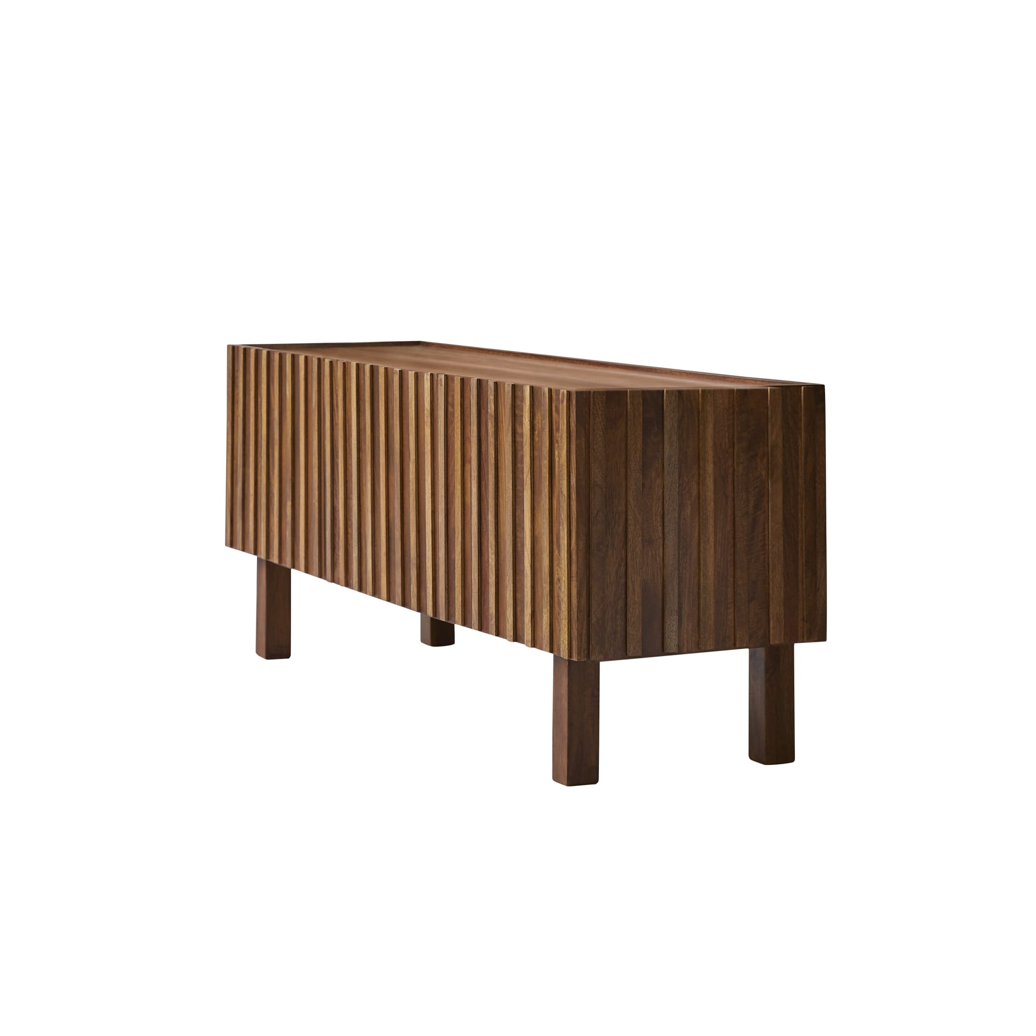 Close-up of the slatted door front on the Tikamoon Milo TV stand