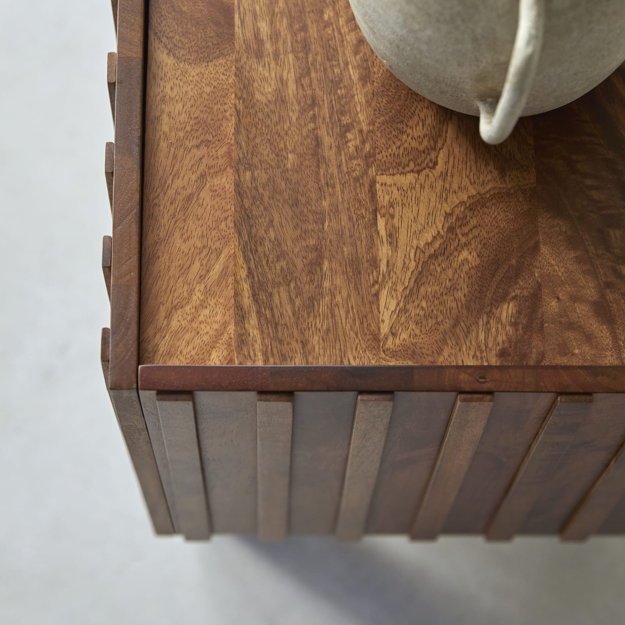Tikamoon Milo TV stand in solid mango wood, rear view