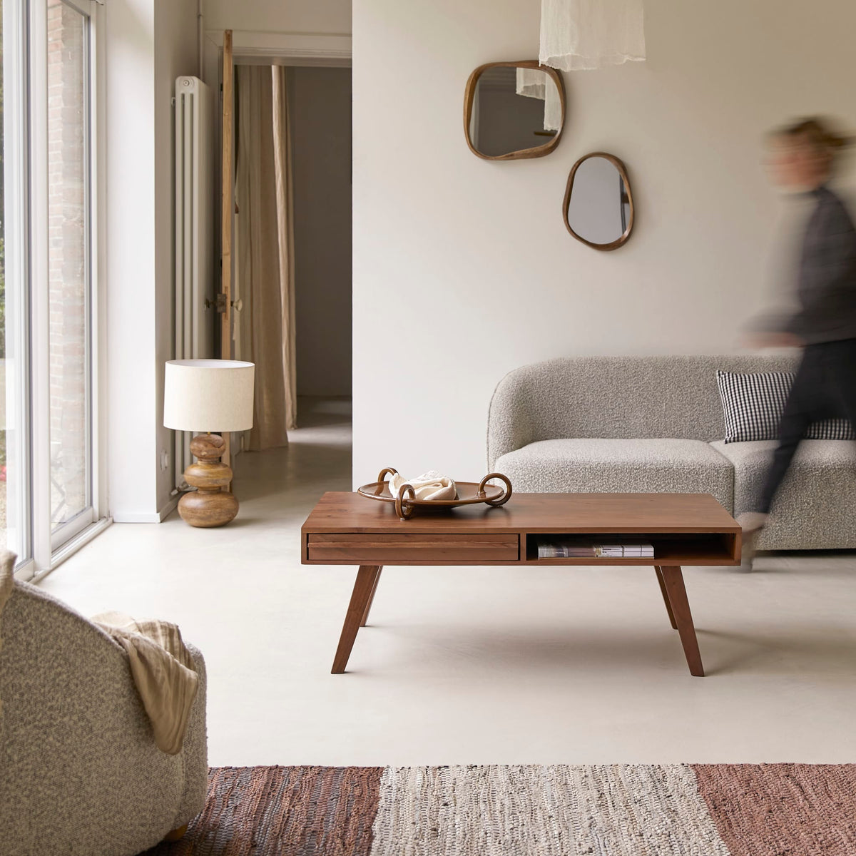 Tikamoon Niels coffee table in solid acacia, angled view