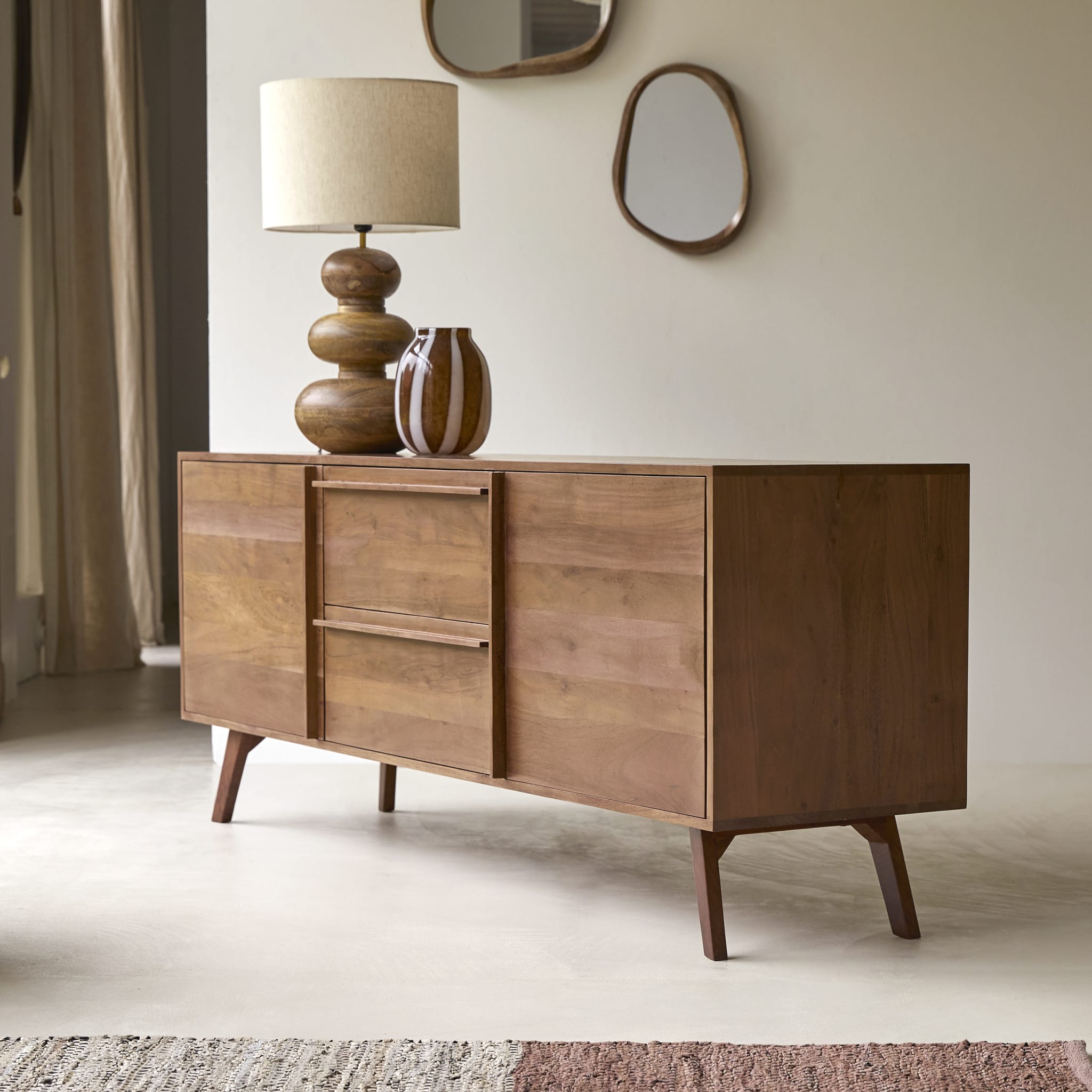 Tikamoon Niels sideboard in solid acacia wood, side view