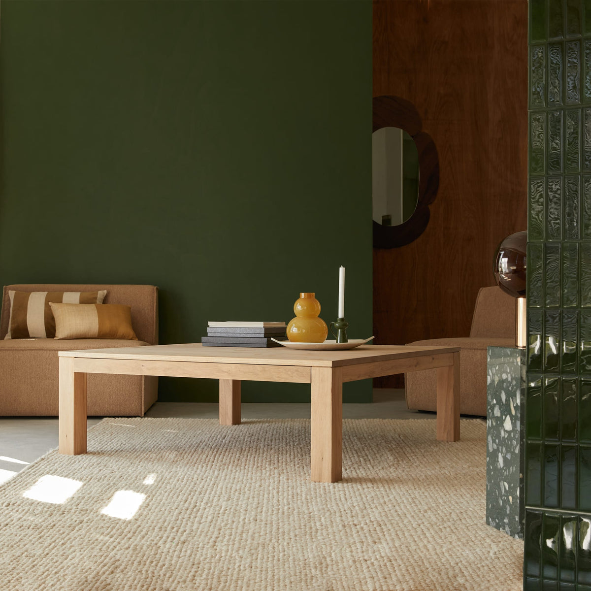 Tikamoon Eden solid oak coffee table, front view