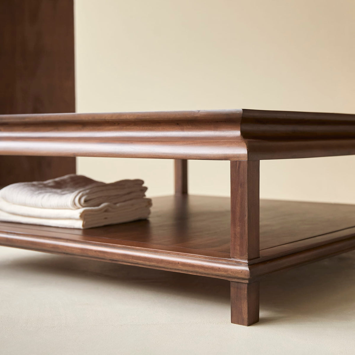 Achille acacia coffee table, overhead view of tabletop