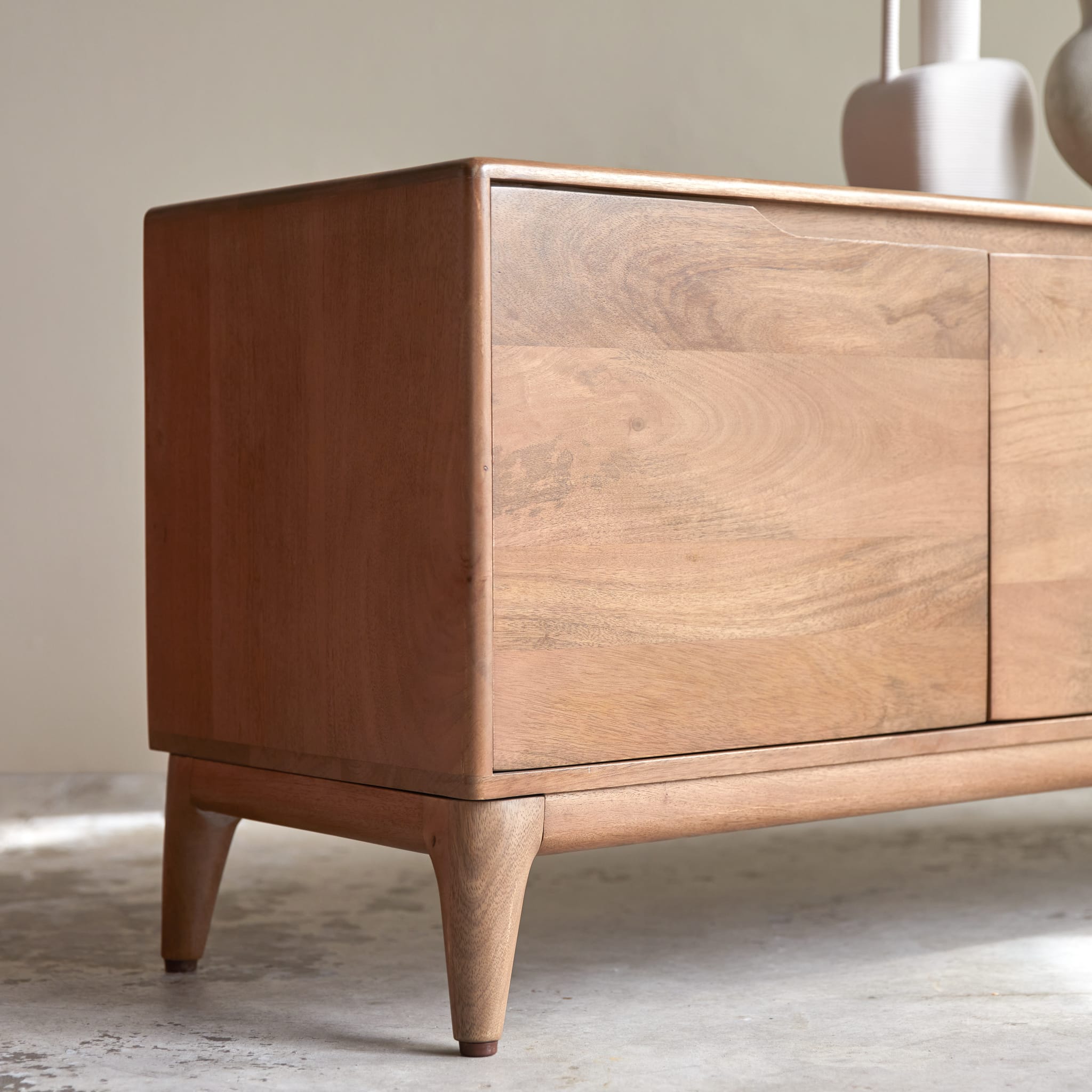 Tikamoon Gabrielle TV stand in solid mango wood, alternate angle