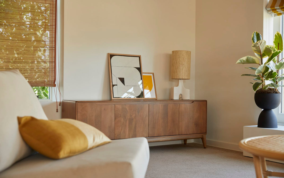 Tikamoon Gabrielle mango wood TV stand, rear view