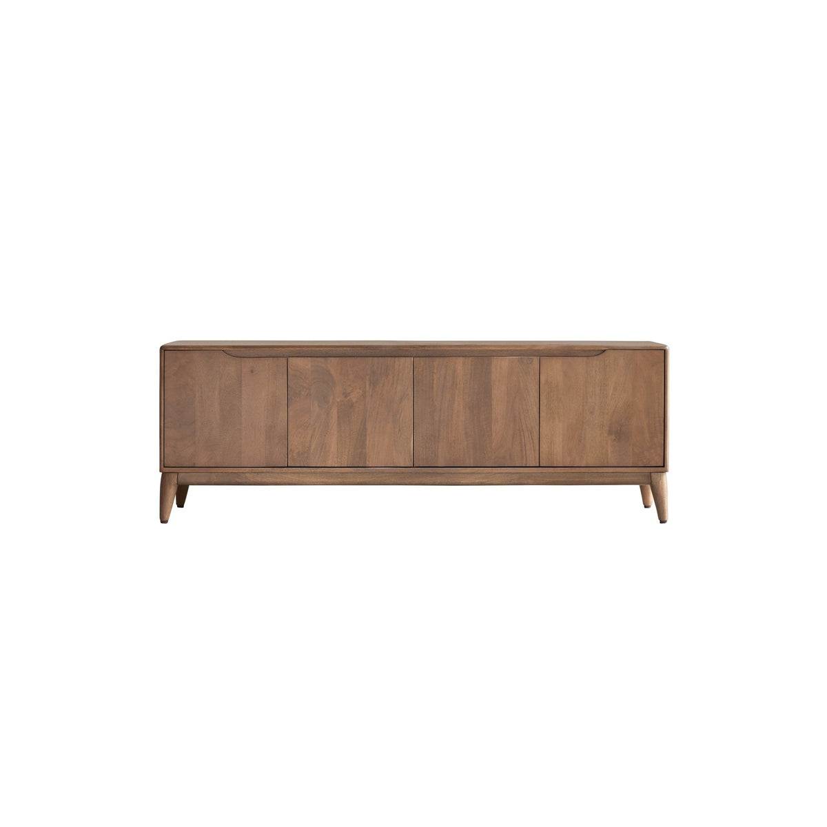Tikamoon Gabrielle mango wood TV stand styled in a living room