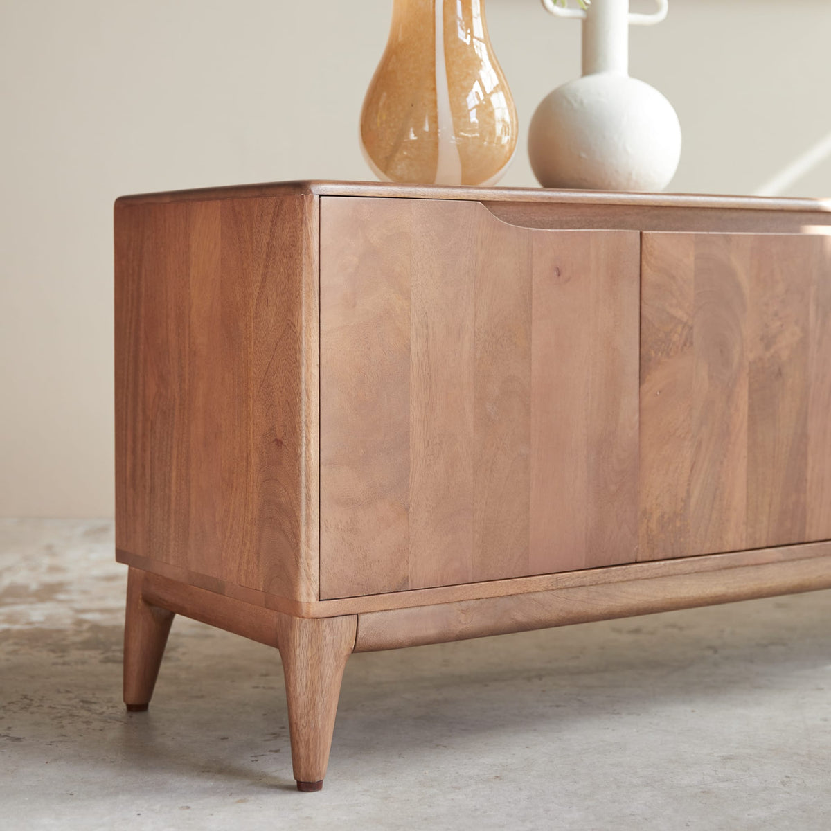 Tikamoon Gabrielle mango wood TV stand, side view
